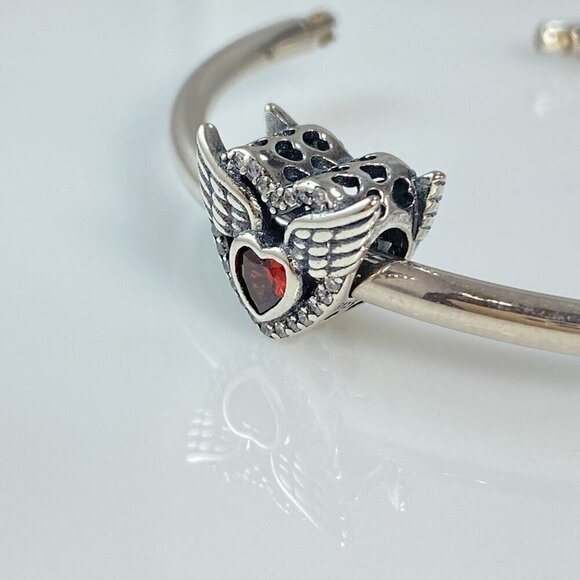 Sterling Silver Red Cubic Zirconia Heart with Wings Charm - Picture 11 of 13